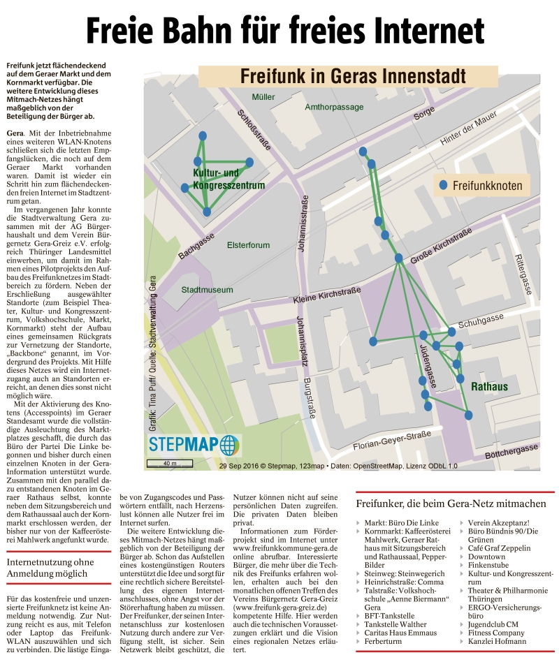 OTZ-Artikel vom 07.10.2016, Freie Bahn für freies Internet in Gera